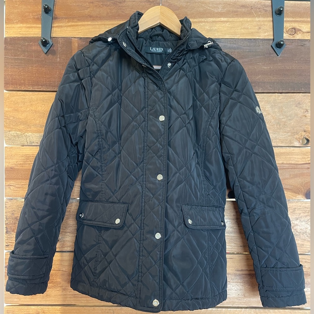 Ralph Lauren Black Puffer Jacket with Quilted Design